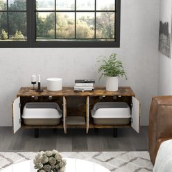 PawHut Hidden Cat Litter Box Enclosure with 2 Cabinets, Rustic Brown slide 2 of 9