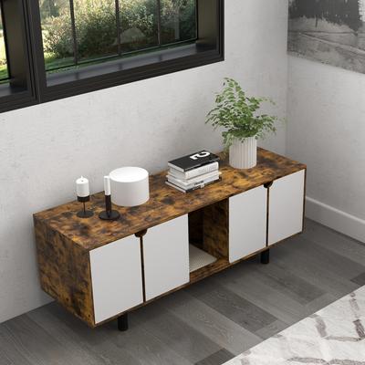 Show full view: PawHut Hidden Cat Litter Box Enclosure with 2 Cabinets, Rustic Brown slide 8 of 10