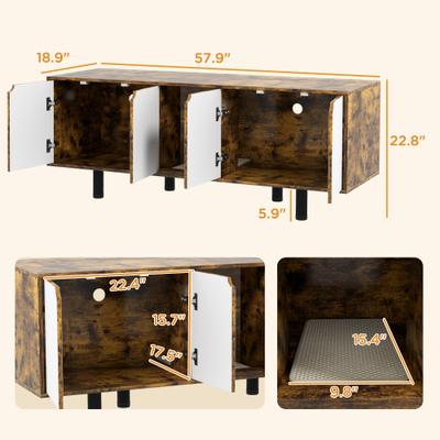 Show full view: PawHut Hidden Cat Litter Box Enclosure with 2 Cabinets, Rustic Brown slide 3 of 10