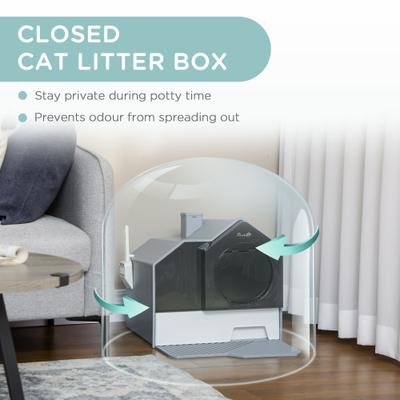 Show full view: PawHut Hooded Cat Litter Box with Litter Mat, 18-in, Gray slide 6 of 10