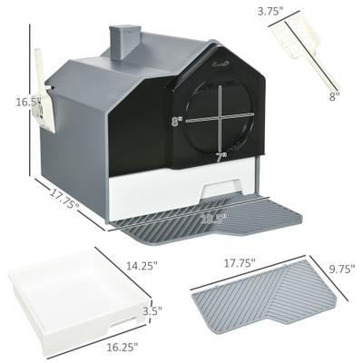 Show full view: PawHut Hooded Cat Litter Box with Litter Mat, 18-in, Gray slide 3 of 10