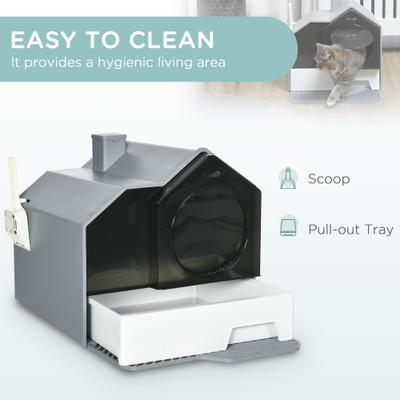 Show full view: PawHut Hooded Cat Litter Box with Litter Mat, 18-in, Gray slide 5 of 10