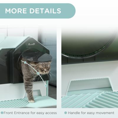 Show full view: PawHut Hooded Cat Litter Box with Litter Mat, 18-in, Light Blue slide 7 of 10