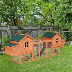 PawHut Hutch Poultry Cage Backyard Wooden Dual with Outdoor Ramps & Nesting Boxes Chicken Coop, Natural Wood
