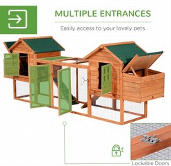 PawHut Hutch Poultry Cage Backyard Wooden Dual with Outdoor Ramps & Nesting Boxes Chicken Coop, Natural Wood slide 2 of 9