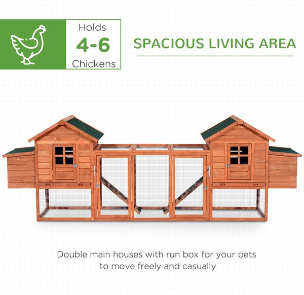 PawHut Hutch Poultry Cage Backyard Wooden Dual with Outdoor Ramps & Nesting Boxes Chicken Coop