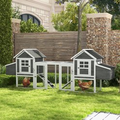 PawHut Hutch Poultry Cage Backyard Wooden Dual with Outdoor Ramps & Nesting Boxes Chicken Coop, White