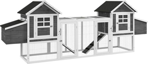 Show full view: PawHut Hutch Poultry Cage Backyard Wooden Dual with Outdoor Ramps & Nesting Boxes Chicken Coop, White slide 2 of 8