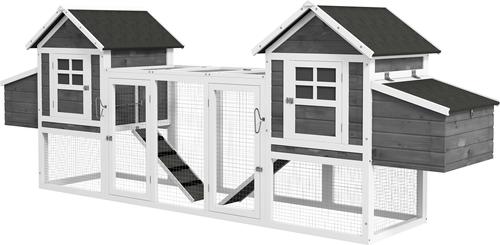 Show full view: PawHut Hutch Poultry Cage Backyard Wooden Dual with Outdoor Ramps & Nesting Boxes Chicken Coop, White slide 4 of 8