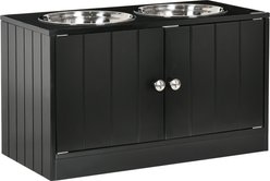 PawHut Large Elevated Dog Bowls with Storage Cabinet, Black slide 1 of 9