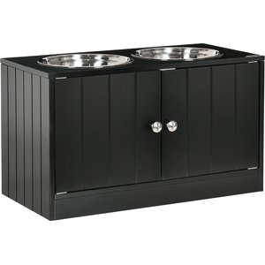PawHut Large Elevated Dog Bowls with Storage Cabinet, Black