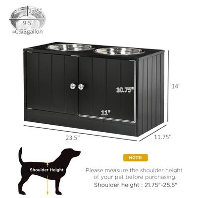Show full view: PawHut Large Elevated Dog Bowls with Storage Cabinet, Black slide 3 of 10