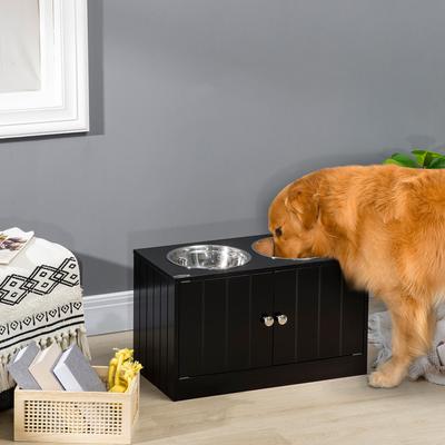 Show full view: PawHut Large Elevated Dog Bowls with Storage Cabinet, Black slide 2 of 10