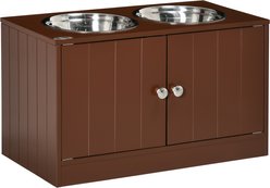 PawHut Large Elevated Dog Bowls with Storage Cabinet, Brown