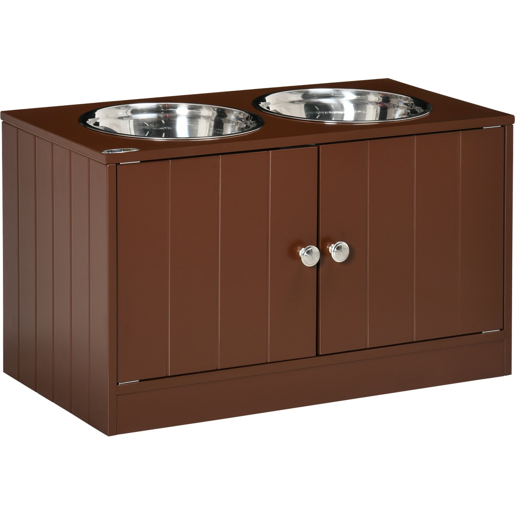 PawHut Large Elevated Dog Bowls with Storage Cabinet, Brown