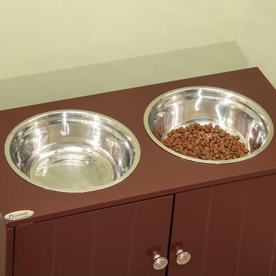 Show full view: PawHut Large Elevated Dog Bowls with Storage Cabinet, Brown slide 8 of 10