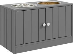 PawHut Large Elevated Dog Bowls with Storage Cabinet, Gray