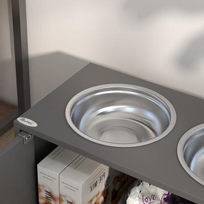 Show full view: PawHut Large Elevated Dog Bowls with Storage Cabinet, Gray slide 8 of 10