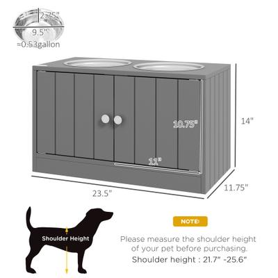 Show full view: PawHut Large Elevated Dog Bowls with Storage Cabinet, Gray slide 3 of 10