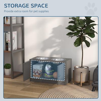 Show full view: PawHut Large Elevated Dog Bowls with Storage Cabinet, Gray slide 5 of 10
