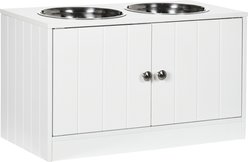 PawHut Large Elevated Dog Bowls with Storage Cabinet, White