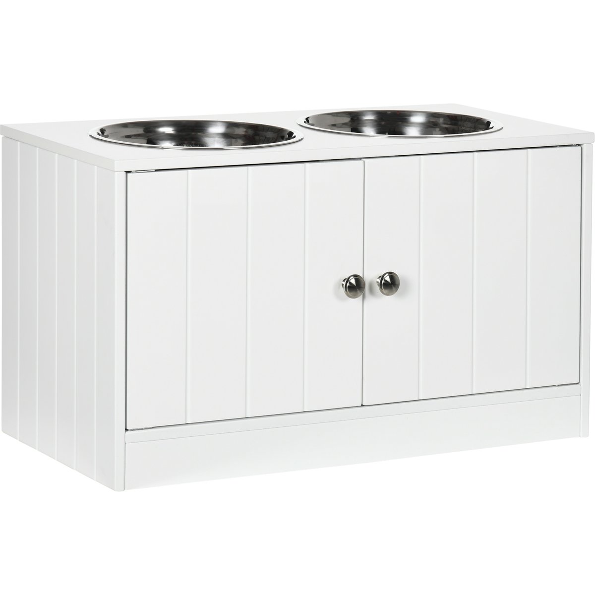 PawHut Large Elevated Dog Bowls with Storage Cabinet, White