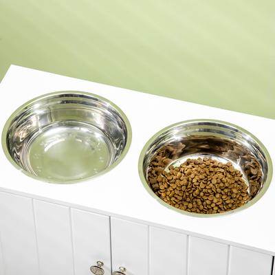 Show full view: PawHut Large Elevated Dog Bowls with Storage Cabinet, White slide 8 of 10