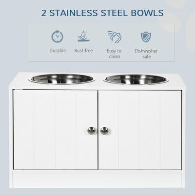 Show full view: PawHut Large Elevated Dog Bowls with Storage Cabinet, White slide 4 of 10