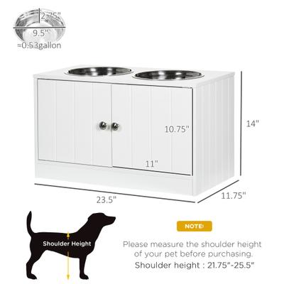 Show full view: PawHut Large Elevated Dog Bowls with Storage Cabinet, White slide 3 of 10