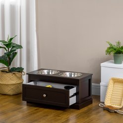 PawHut Large Elevated Dog Bowls with Storage Drawer, Brown slide 2 of 9
