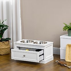 PawHut Large Elevated Dog Bowls with Storage Drawer, White slide 2 of 9