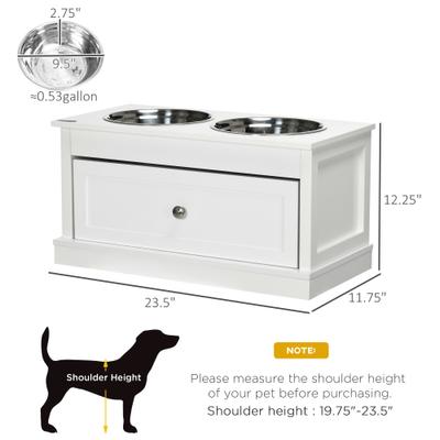 Show full view: PawHut Large Elevated Dog Bowls with Storage Drawer, White slide 3 of 9