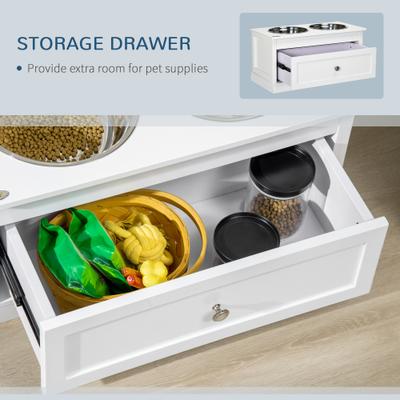 Show full view: PawHut Large Elevated Dog Bowls with Storage Drawer, White slide 5 of 9