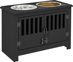 PawHut Large Stainless Steel Elevated Dog Bowls with Storage Cabinet, Black