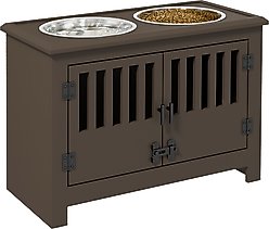 PawHut Large Stainless Steel Elevated Dog Bowls with Storage Cabinet, Coffee