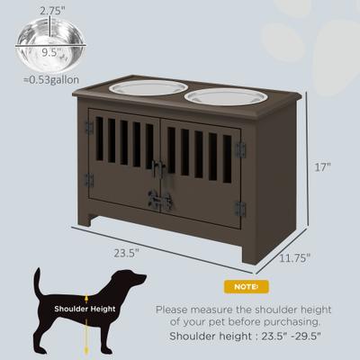 Show full view: PawHut Large Stainless Steel Elevated Dog Bowls with Storage Cabinet, Coffee slide 4 of 10
