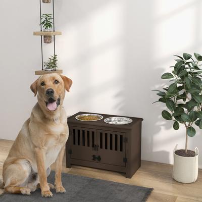 Show full view: PawHut Large Stainless Steel Elevated Dog Bowls with Storage Cabinet, Coffee slide 3 of 10