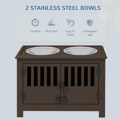 Show full view: PawHut Large Stainless Steel Elevated Dog Bowls with Storage Cabinet, Coffee slide 5 of 10