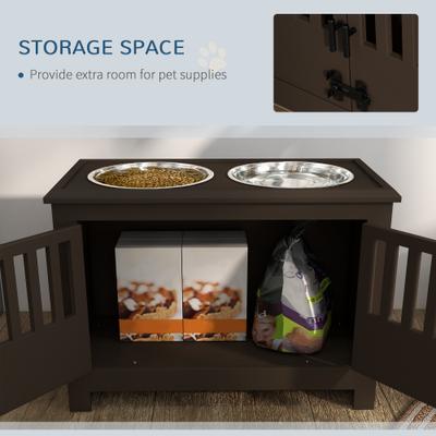 Show full view: PawHut Large Stainless Steel Elevated Dog Bowls with Storage Cabinet, Coffee slide 6 of 10