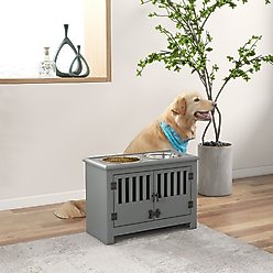 PawHut Large Stainless Steel Elevated Dog Bowls with Storage Cabinet, Gray slide 2 of 9