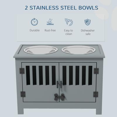 Show full view: PawHut Large Stainless Steel Elevated Dog Bowls with Storage Cabinet, Gray slide 4 of 9