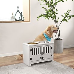 PawHut Large Stainless Steel Elevated Dog Bowls with Storage Cabinet, White slide 2 of 9