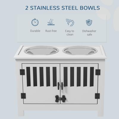 Show full view: PawHut Large Stainless Steel Elevated Dog Bowls with Storage Cabinet, White slide 4 of 9