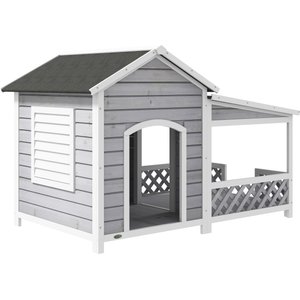 PawHut Large Wooden Dog House, Light Gray