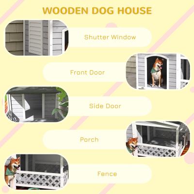 Show full view: PawHut Large Wooden Dog House, Light Gray slide 6 of 10