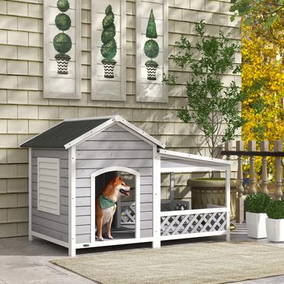 Show full view: PawHut Large Wooden Dog House, Light Gray slide 3 of 10