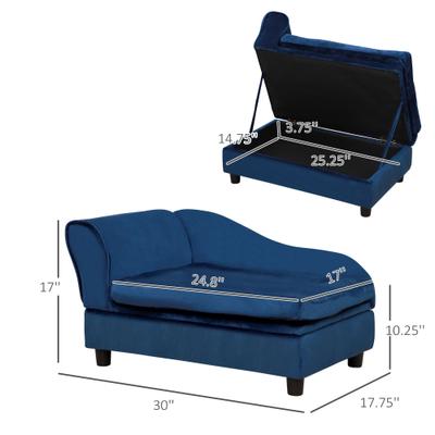 Show full view: PawHut Luxury Elevated Small Dog Sofa Bed with Storage, 29.9-in, Blue slide 3 of 9