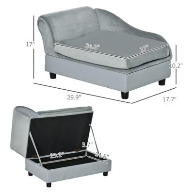 Show full view: PawHut Luxury Elevated Small Dog Sofa Bed with Storage, 29.9-in, Light Gray slide 3 of 9