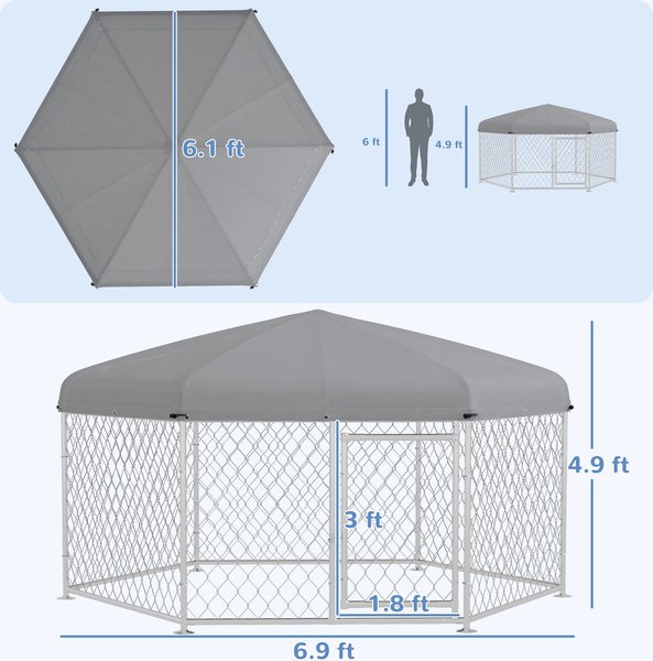 Show full view: PawHut Medium & Large Dog Outdoor Kennel, 6.9 x 6.1 x 4.9-ft slide 3 of 10