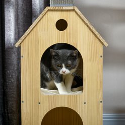 PawHut Modern 53-in Cat Tree with Scratchers & Wheel, Natural Wood, 31.5 x15.75 x 53.25-in slide 2 of 9